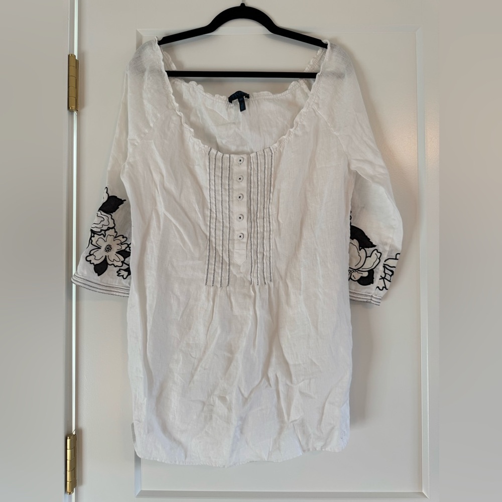 GUC! Escada Sport Linen Embroidered White Tunic, Sz. 36